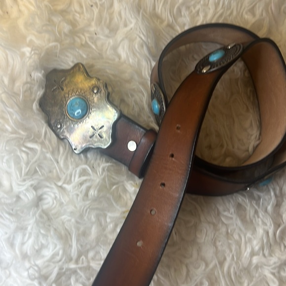 Vintage Handmade belts leather made in Spain with torquise main image 4